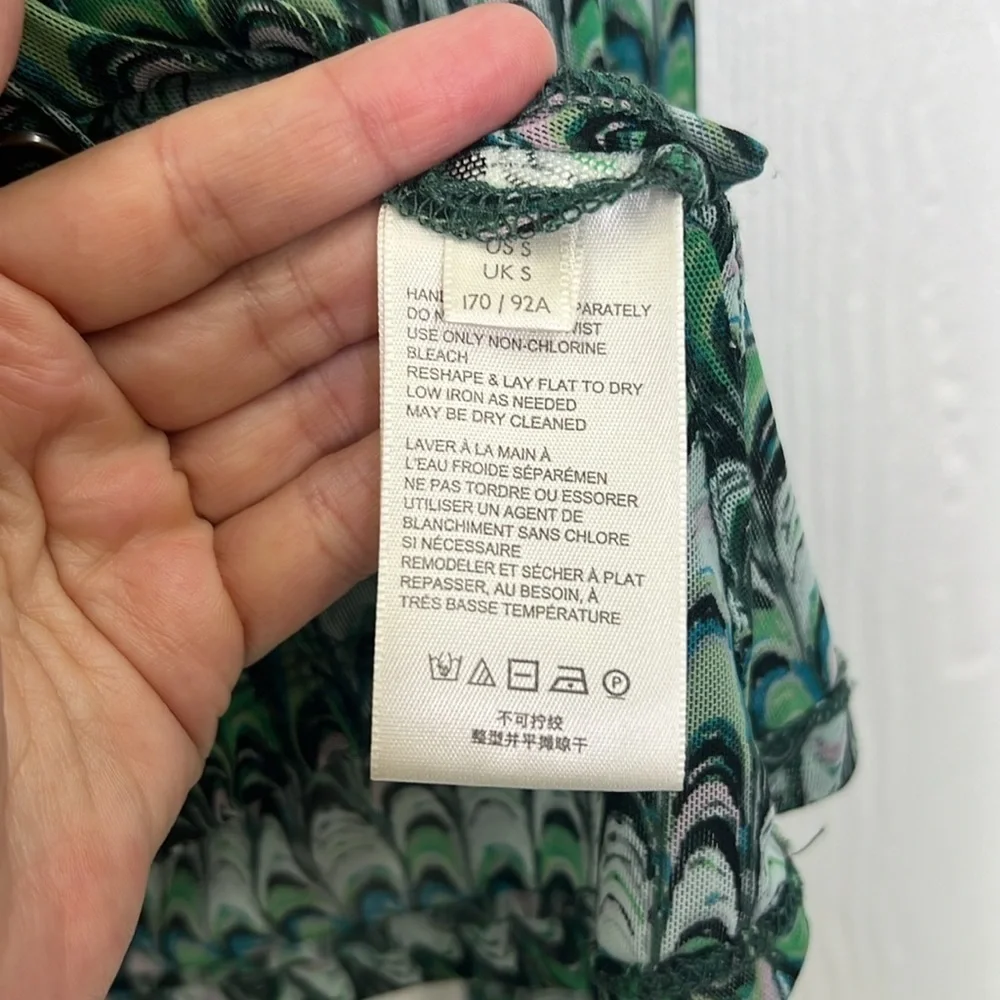 Free People - Green Fish Scale Button Down Ling Sleeve Sheer Blouse Size Small